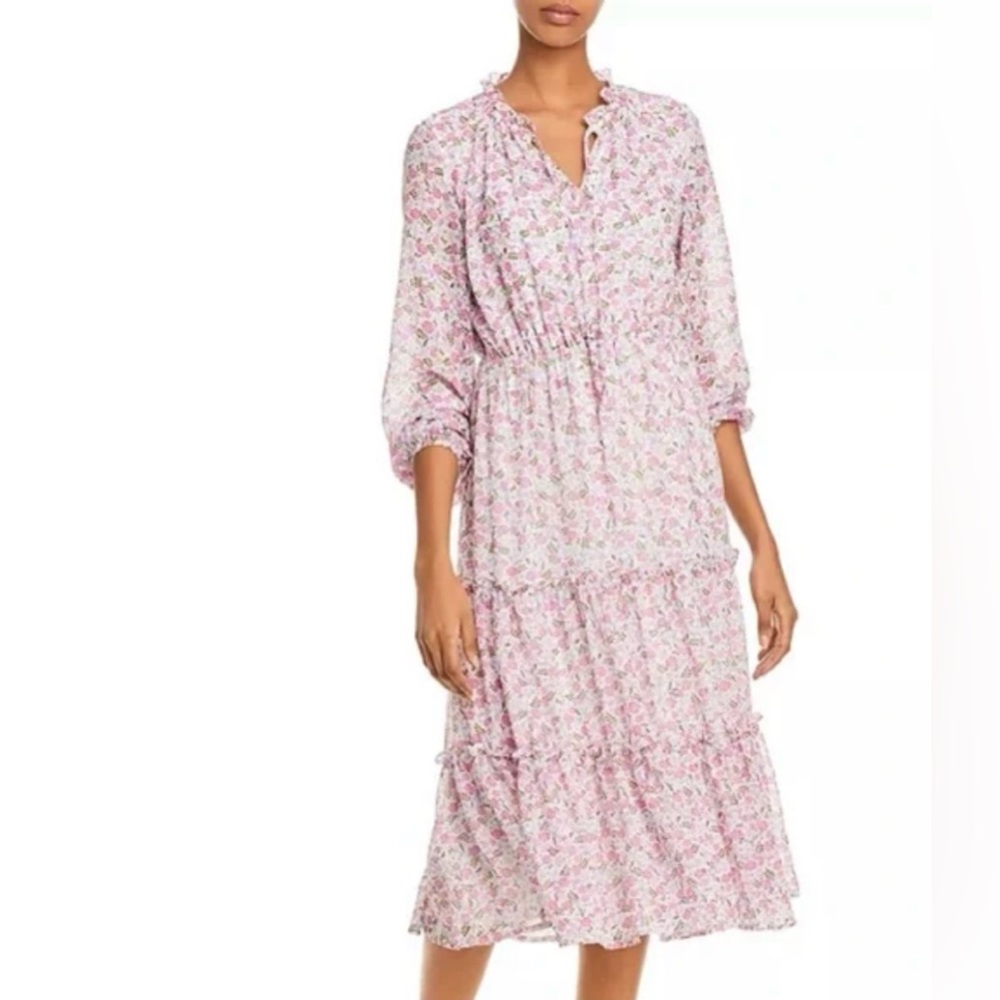Aqua White and Pink Flowy Floral Dress, size M